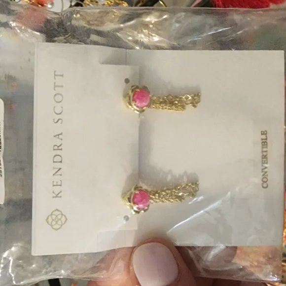 NWT Gold and Pink Chain Drop Earrings - Picture 2 of 4